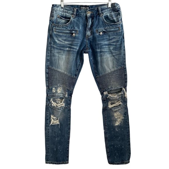 embellish jeans mens 32 Distressed Destroyed Tapered Skinny blue stretch - Picture 10 of 11